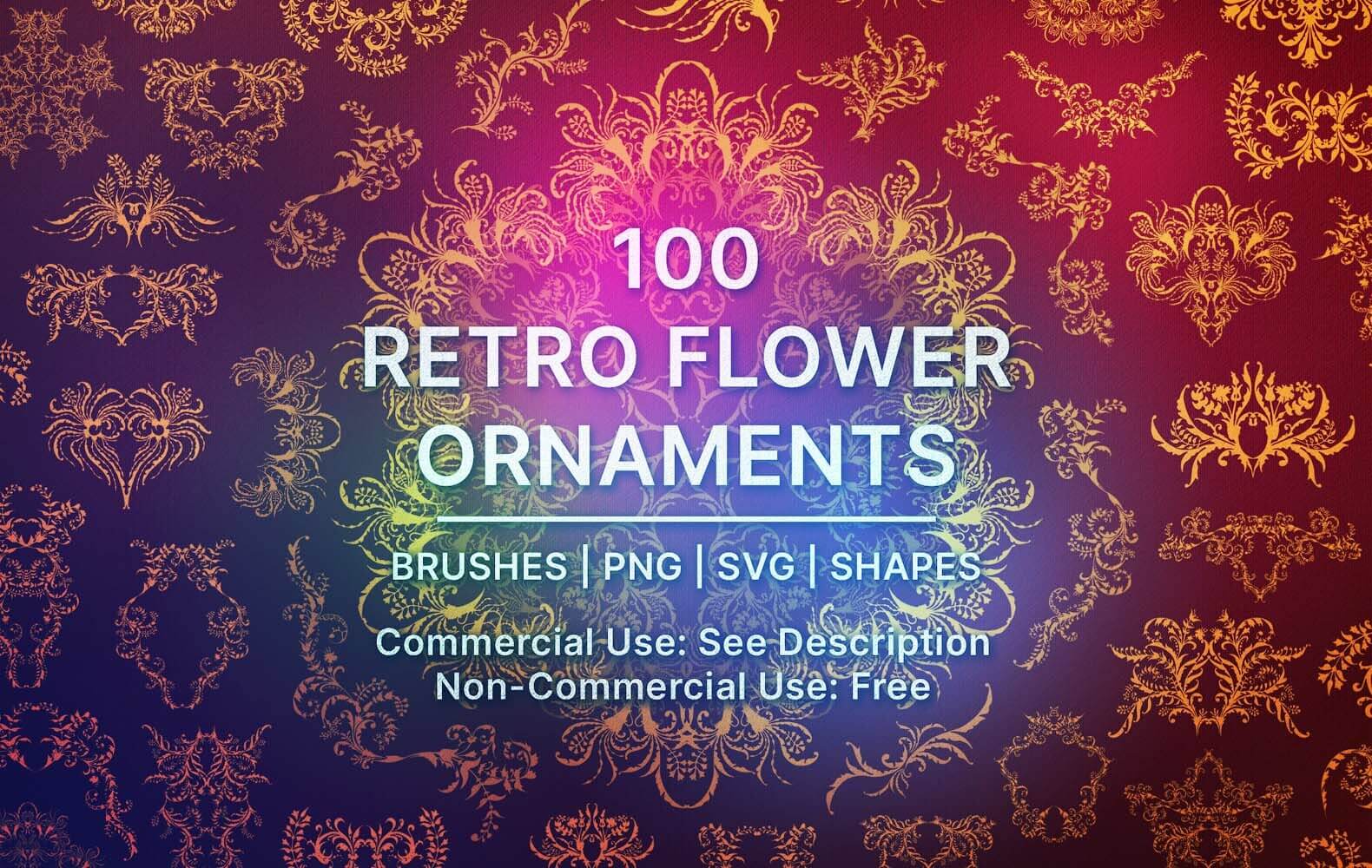100 ретро кистей с цветочным орнаментом (Photoshop/Affinity)